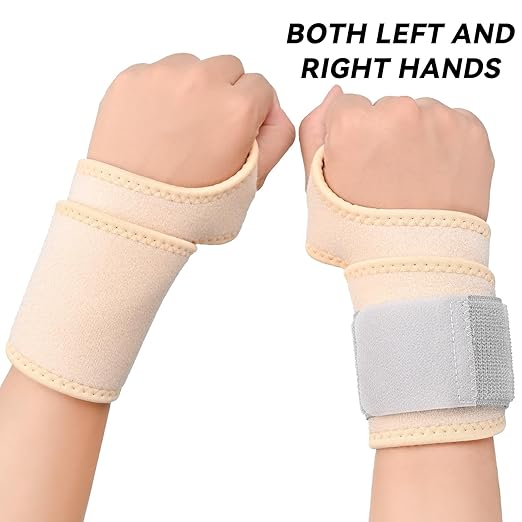 Wrist Support Brace for Carpal Tunnel 2 Pairs Right Left Hand, Wrist Wraps for Women Men, Adjustable Wrist Brace for Tendonitis, Arthritis, Pain Relief, Weightlifting, Sports, Day Night Support, Nude