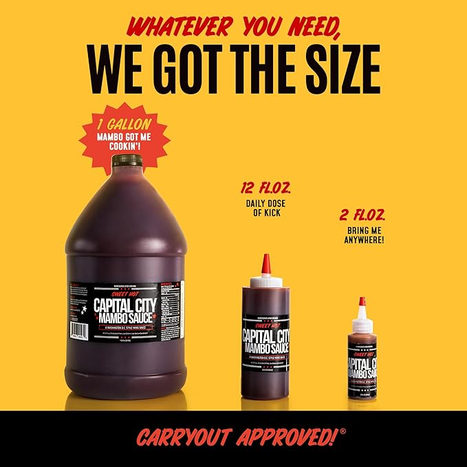 Capital City Mambo Sauce Sweet Hot, Washington DC Wing Sauces, Perfect Condiment for Wings Chicken Pork Beef Seafood Burgers Rice or Noodles, 128oz (1 Gallon)