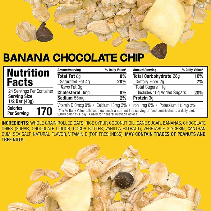 Bobo's Oatmeal Bars, Banana Chocolate Chip, Gluten Free Vegan Whole Grain Oat Bars, Pack of 12