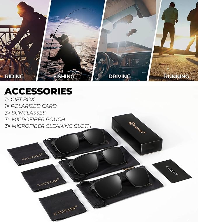 KALIYADI Polarized Sunglasses for Men, Lightweight Sun Glasses with UV Protection for Driving Fishing Golf