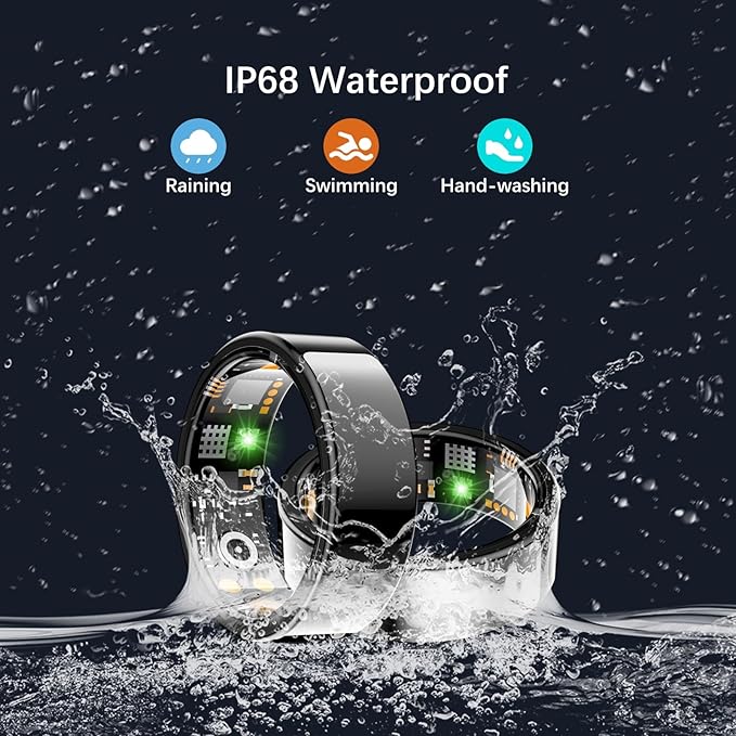 Health Tracker Ring, Smart Health Ring for Women Men with Heart Rate, Blood Oxygen, Sleep Monitor, Steps,Calories, No Subscription Fee, IP68 Waterproof Smart Ring for iPhone & Android (Black, 13#)
