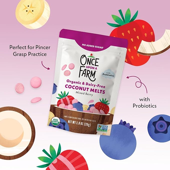Once Upon A Farm Mixed Berry Coconut Melts with Probiotics, Organic, Dairy Free, 1 Ounces (Pack Of 8)
