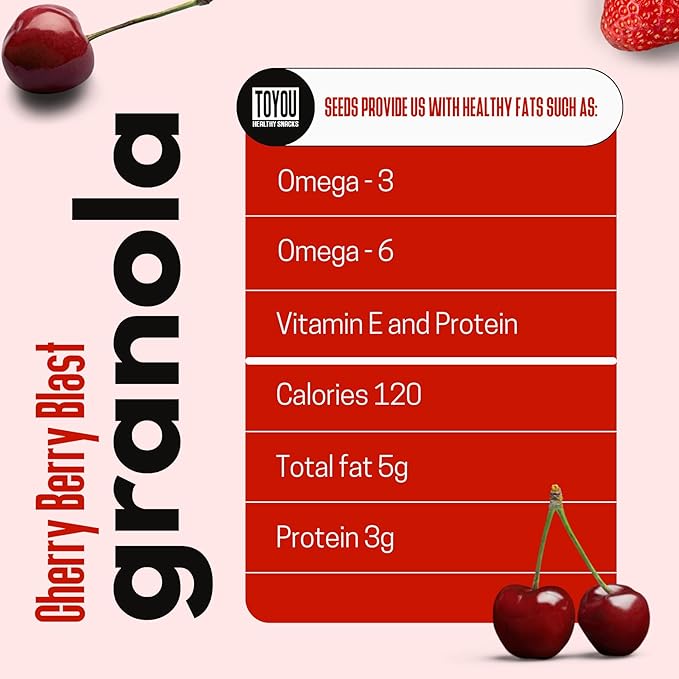 ToYou Snacks Granola, Fruit and Granola Cereal, | Cherry Berry Blast - 12 Ounce (Pack of 1) | Gluten Free, Plant Based, Vegan, Healthy Snacks for Adults and Kids, Breakfast Cereal with Protein and Fiber