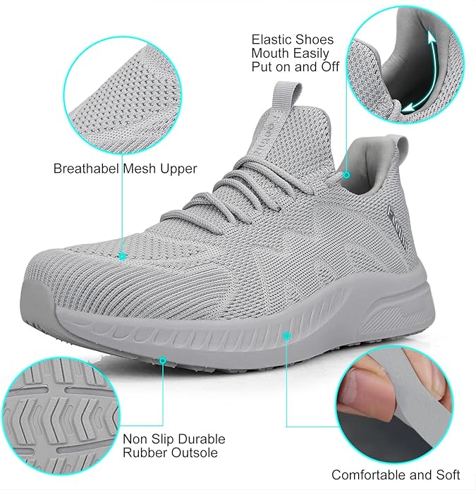 Feethit Mens Non Slip Walking Sneakers Lightweight Breathable Slip on Running Shoes Athletic Gym Tennis Shoes for Men