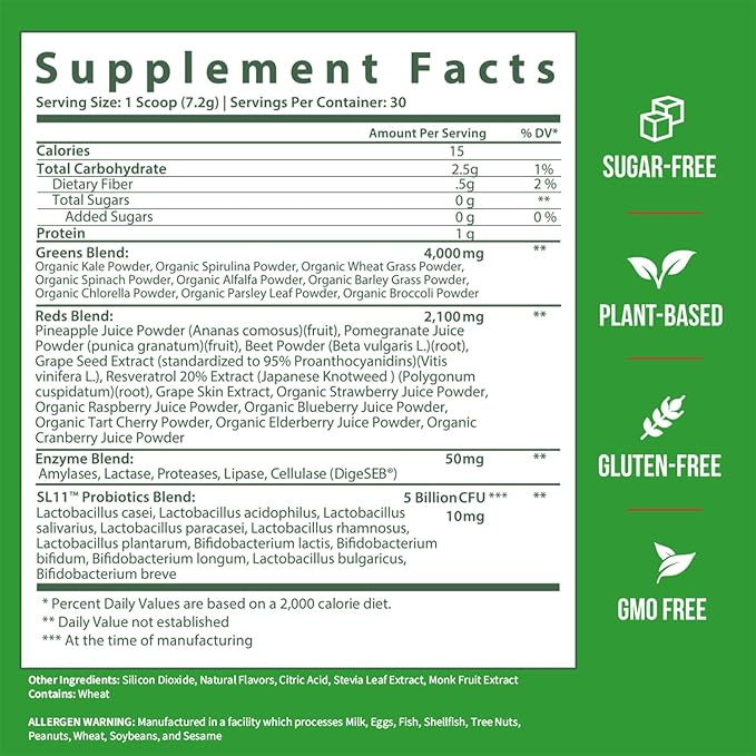 GOBIOTIX Super Greens and Reds Powder - Red and Green Superfood - Probiotic Supplement - Digestive Enzymes and Beet Root Powder - Organic Whole Foods Dietary Supplement (Mango, 3 Pack)