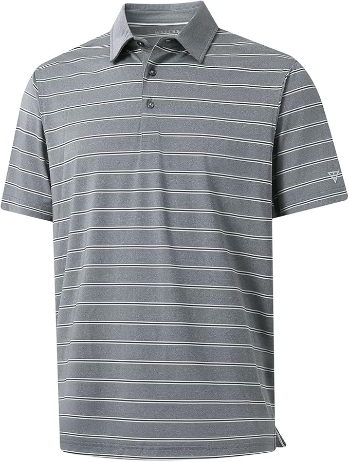 M MAELREG Golf Shirts for Men Moisture Wicking Striped Polo Performance Dry Fit Business Sports Mens Polo Shirts Short Sleeve