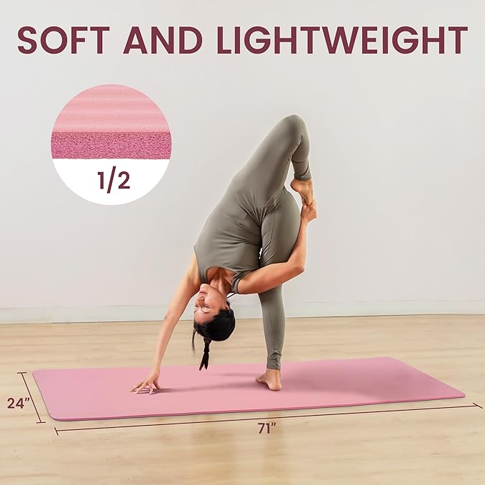 Yoga Mat, 1/2-Inch Extra Thick High Density Exercise Mat, Anti-Tear Exercise Yoga Mat with Carrying Strap, Suitable for Various Yoga Exercises