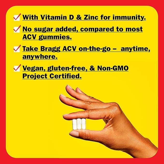 Bragg Apple Cider Vinegar Capsules with Vitamin D and Zinc - (2 Pack) 90 Capsules - Supports The Immune System