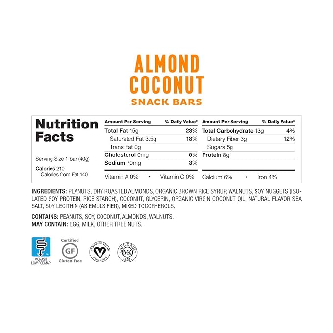 Fody Foods Snack Bars Variety Pack, 1.41 Oz (Pack of 6), Almond Coconut & Dark Chocolate Nuts & Sea Salt, Protein Bars, Low FODMAP, Gut & IBS Friendly, Vegan, Lactose Free, Non-GMO, Gluten Free