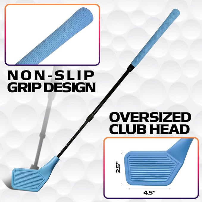 Kids Golf Club Set, Adjustable Backyard Outdoor Indoor Golf Clubs with Oversized Club Heads for Kids, Juniors, and Family Play Golf Game in Grass, Parks, Yards (Blue)