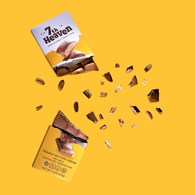 7th Heaven, Vegan Peanut Butter Cream Oat Milk Chocolate Bar (3.5oz Full Size Candy Bars - 4 Packs) - Perfect for Easter Candy, Plant Based Dairy Free Chocolate with Peanut Butter Filling, Fair Trade Cocoa & Coconut Oil, Kosher Parve