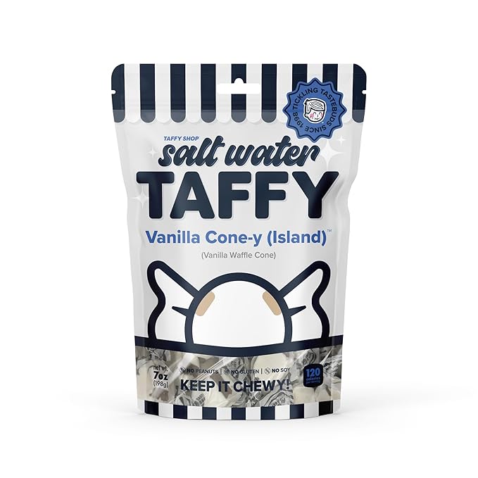 Taffy Shop Vanilla Cone-y (Island), Vanilla Salt Water Taffy – Gourmet Soft Chewy Candy, Bulk Sweet Snack, Fresh Gift & Gluten-Free, 140 Individually Wrapped Pieces (32oz)