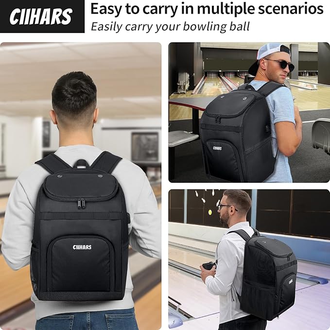 Single Bowling Ball Bag Backpack with Shoe Bag Up to Size 16, Accessories Gifts for Bowling Lovers,Bowling Bag with Padded Ball Holder