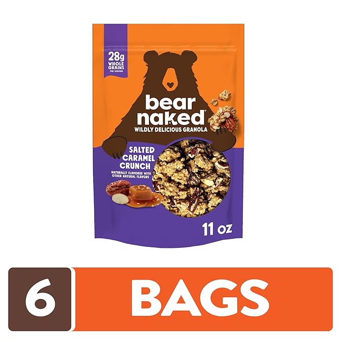 Bear Naked Granola Cereal, Whole Grain Granola, On-the-Go Snacks, Salted Caramel Crunch (6 Bags)