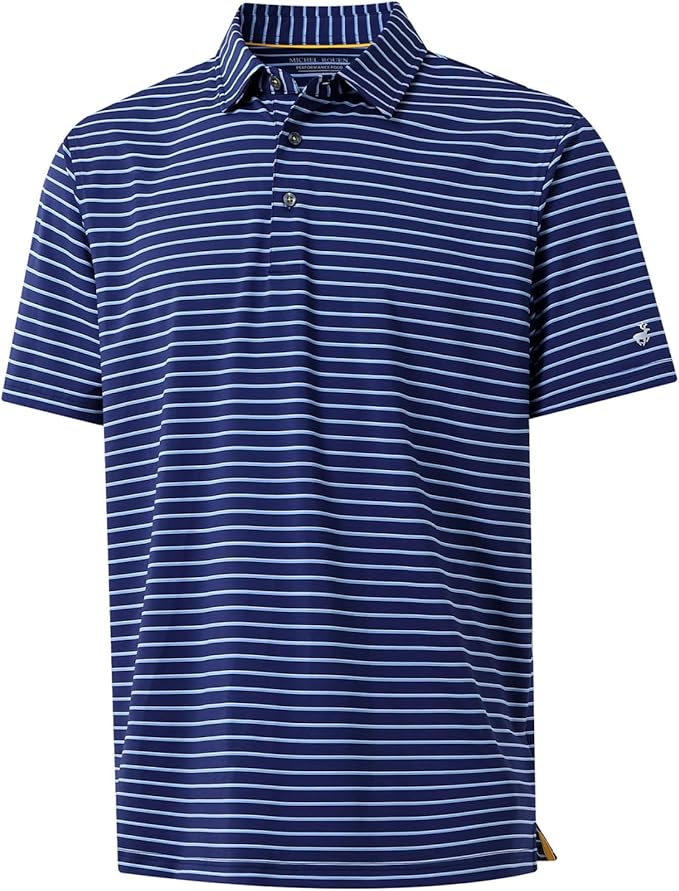 Rouen Mens Polo Shirts Short Sleeve Dry Fit Performance Moisture Wicking Causal Striped Polo Collared Golf Shirts for Men