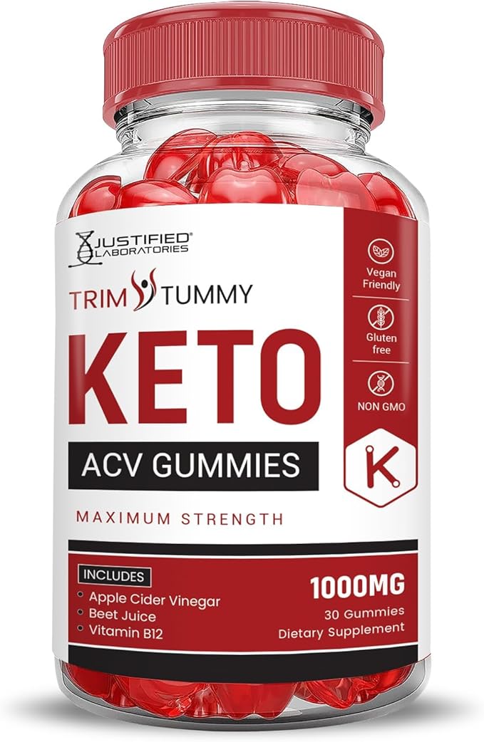 Justified Laboratories (3 Pack Trim Tummy Keto ACV Apple Cider Vinegar Formulated with Pomegranate Beet Juice Powder B12 Vegan Non GMO 180 Gummies