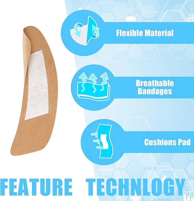 Sinmoe 200 Pcs Large Bandages Bulk Big Flexible Adhesive Wound Care Fabric Bandages for Care and Protect Wounds, 2 x 4 Inch