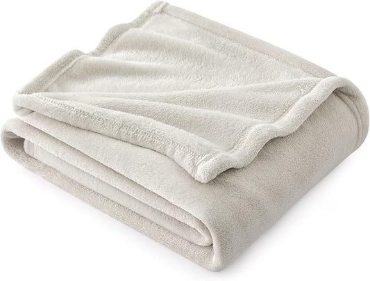Bedsure Fleece Throw Blanket Linen - 300GSM Soft Lightweight Plush Cozy Blankets for Bed, Sofa, Couch, Travel, Camping, 50x60 inches