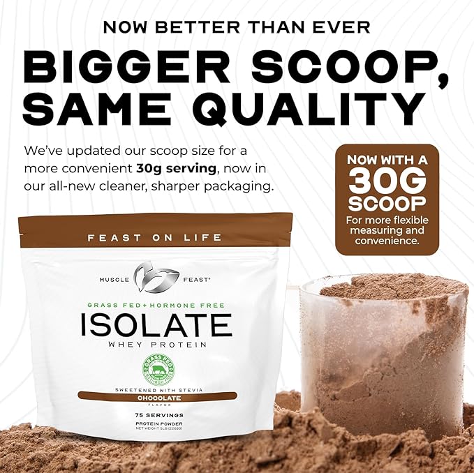 Muscle Feast Grass-Fed Whey Protein Isolate, All Natural Hormone Free Pasture Raised, Whey Isolate Protein Powder for Men and Women, Clean, Non-GMO & Gluten-Free, Isolate Protein - Unflavored, 1lb