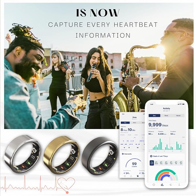 2025 Smart Ring for Women Men, Sleep Tracker Ring, Fitness Smart Ring, Activity Tracker,Sleep Monitor, Stress/Heart Rate/Women's Calories Steps Tracking-No APP Subscription (Black, #6-51.9mm/2.04")