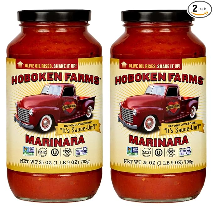 Hoboken Farms Marinara Sauce – No Sugar Added, Low Sodium, Non-GMO, Preservative-Free, Low Carb, Keto – Better For You Pasta Sauce! (25 Fl Oz, Pack of 2)
