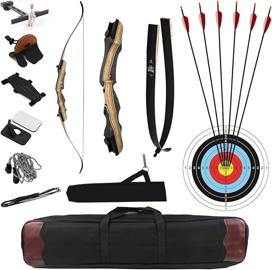 DEERACE Takedown Recurve Bow and Arrow Set 62" Classic Traditional Wooden Bow for Adults Youth Beginner Hunting Targeting Archery