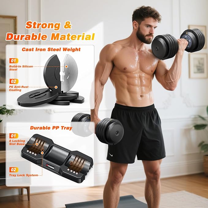 XDDIAS Adjustable Dumbbell Set of 2-25LB/55LB Set-1Sec Adjustable Dumbbell Weights-5 in 1 Free Weights Dumbbells Set with Effortless Tray/No-Slip Handle-Compact Size for Women/Men at Home Gym
