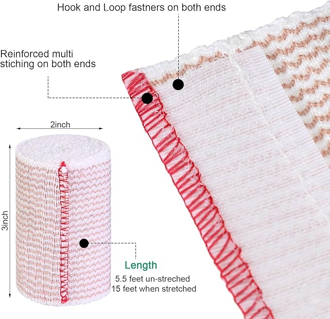 LEIFIDE 36 Pack Compression Bandage Wrap with Self Closure on Both Ends Elastic Bandage for Legs, Knees, Ankles, Wrists, Elbows, Shoulders, Athletic Stretchable Wrap(3 Inch,Red Trim)