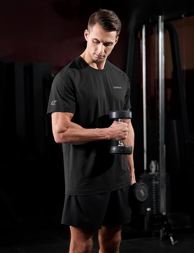 EZRUN Men's Lightweight Short Sleeve T-Shirt Quick Dry Workout Running Athletic Swim Shirts Fishing Rash Guard