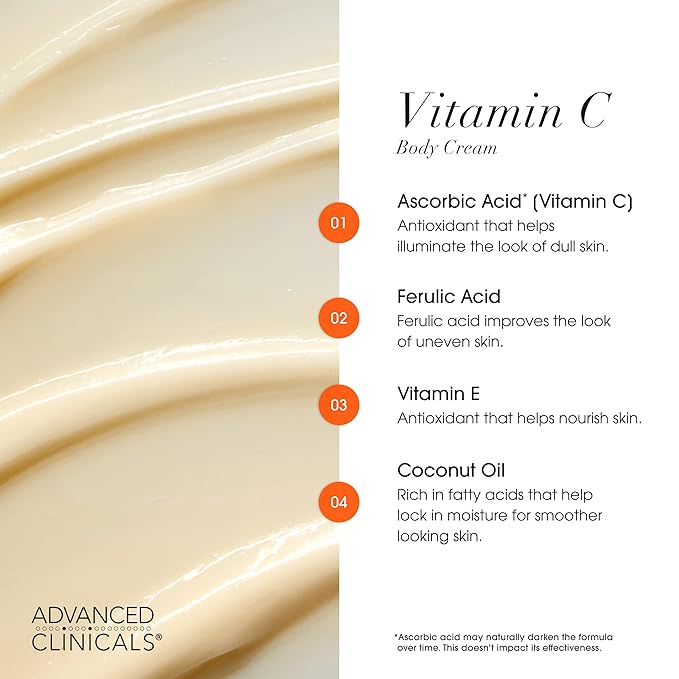 Advanced Clinicals Hyaluronic Acid Moisturzier + Brightening Vitamin C Cream 2pc Skincare Set For Women & Men | Face Moisturizer & Body Cream Helps Improve Look Of Crepey Skin & Uneven Skin Tone, 2pc