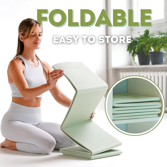 Polyfit Foldable Yoga Mat for Travel and Home Workouts - 7mm Thick - Lightweight, Packable, and Easy to Store - Folding Workout Mat for Women & Men - For Stretching, Yoga & Pilates