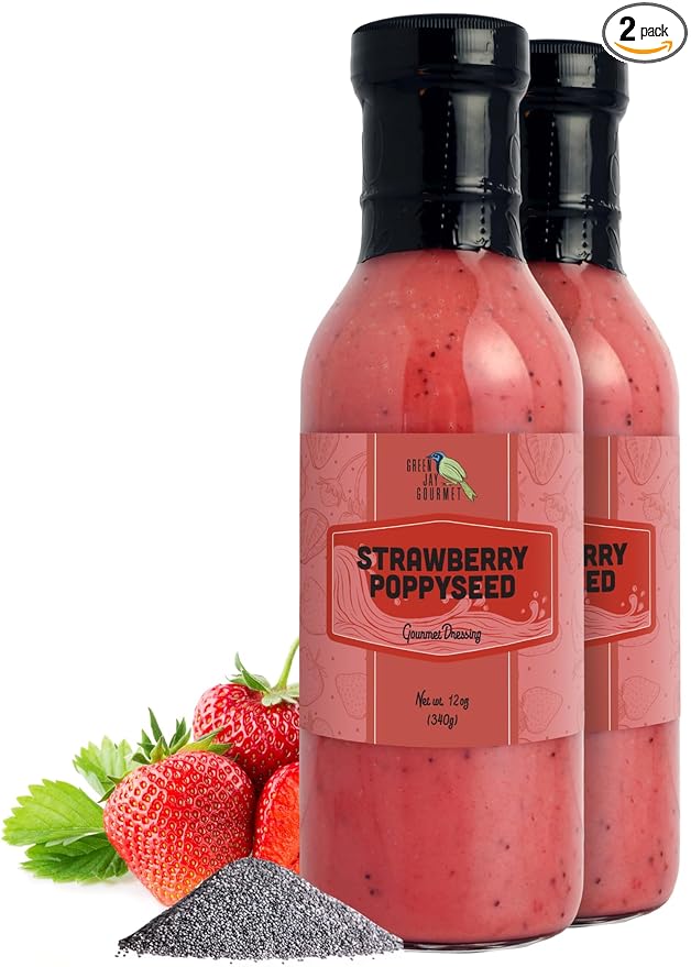 Green Jay Gourmet Strawberry Poppyseed Salad Dressing – Sweet & Fruity with a Hint of Tang – Handcrafted in USA – Great for Salads, Glazes & Marinades – 2 x 12 Ounces