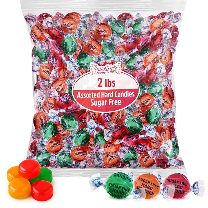 Sweetside Assorted Hard Candy Sugar Free, 2lb Pack of Bulk Hard Candy Individually Wrapped, Perfect Sugar Free Hard Candies for Candy Bowls, Party Favors, Office Treats, Halloween Candy and Gift Assortments