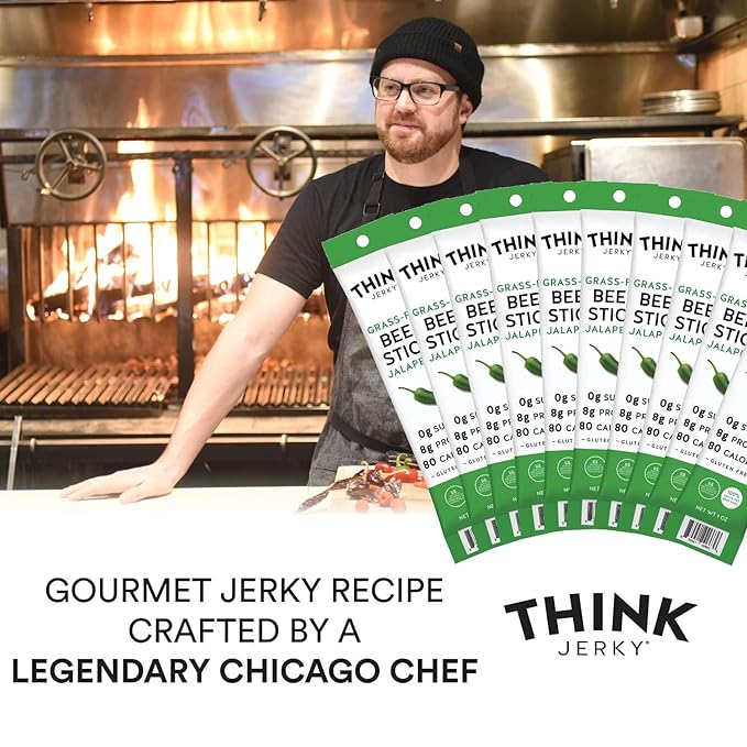 Think Jerky, Jalapeno Grass-Fed Beef Sticks 1 Ounce (Pack of 5) - Sugar Free, Gluten Free, No Nitrates, Keto Friendly, Paleo, High Protein, Low Carb