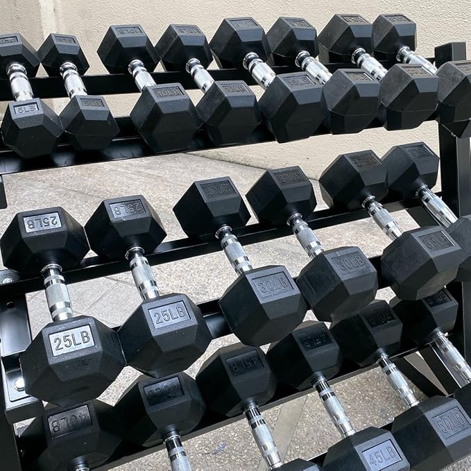 350/450/550 lbs Hex Weight Dumbbells Sets with Rack Rubber Encased Dumbbell Free Weights Set for Home Gym Weight Rack with Dumbbells Set- 450Pounds