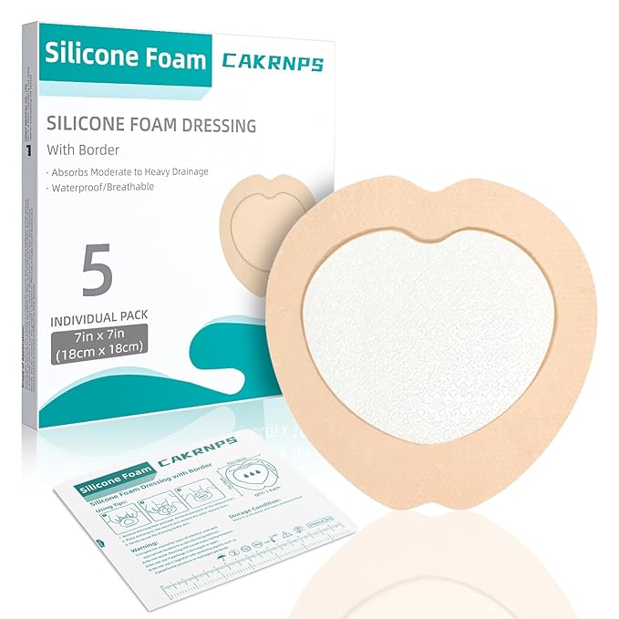 Adhesive Border 7"x7", 5 Packs, Highly Absorbent, Breathable Waterproof Sacral Bandage Pad for Bed Sore, Pressure Ulcer Wound Dressing