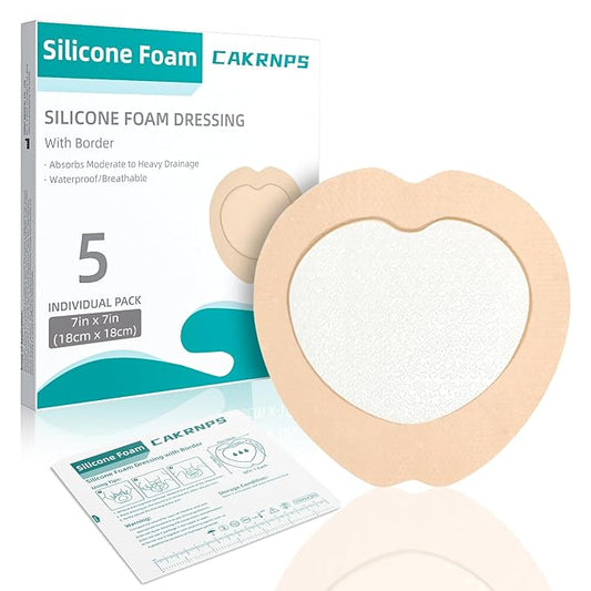 Adhesive Border 7"x7", 5 Packs, Highly Absorbent, Breathable Waterproof Sacral Bandage Pad for Bed Sore, Pressure Ulcer Wound Dressing