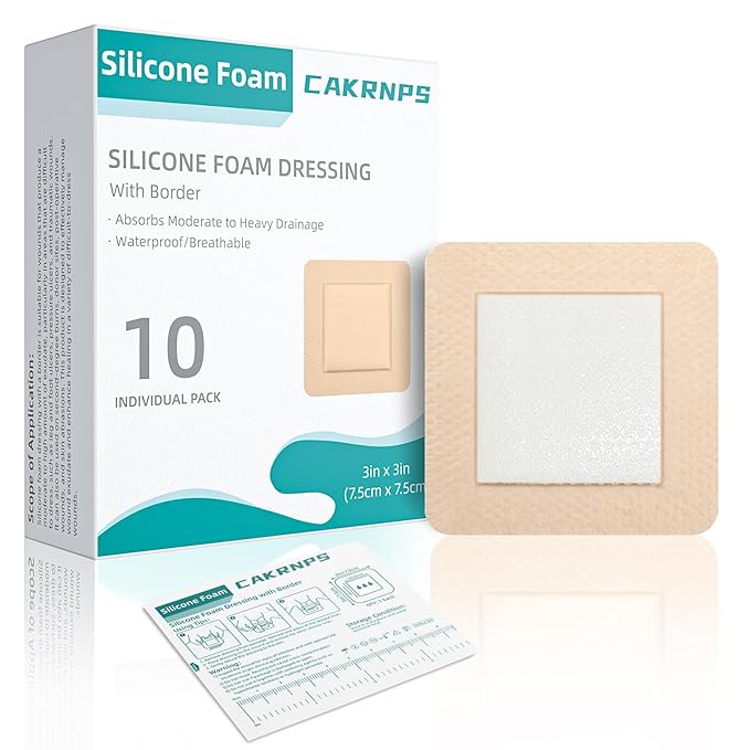 Silicone Foam Dressing 3“ x 3”, Waterproof Silicone Bandages for Wounds, 5-Layer Wound Pads with Adhesive Border for Pressure Ulcers, Painless Removal, Wound Care Pads for Bed Sore,10 Pack