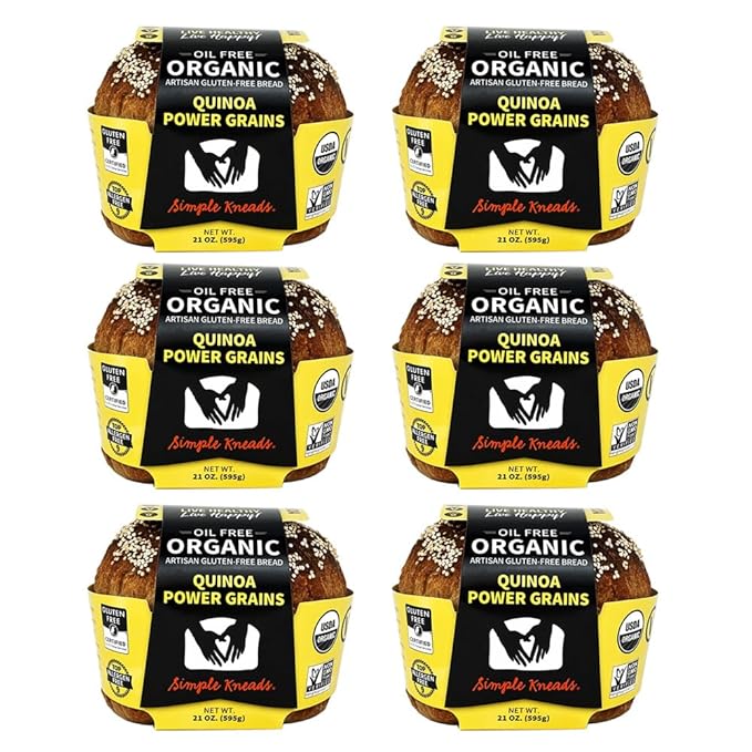 Simple Kneads Gluten-Free Quinoa Power Grains Bread 6 Pack – Organic, Top 9 Allergen-Free, Artisan-Style Loaves-Oil Free
