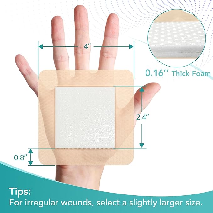 Silicone Foam Dressing with Adhesive Border 4“ x 4”,20 Packs Waterproof Silicone Bandages for Wounds Care, Large Self Adhesive Wound Dressing Bandage for Bed Sore, Foam Pad