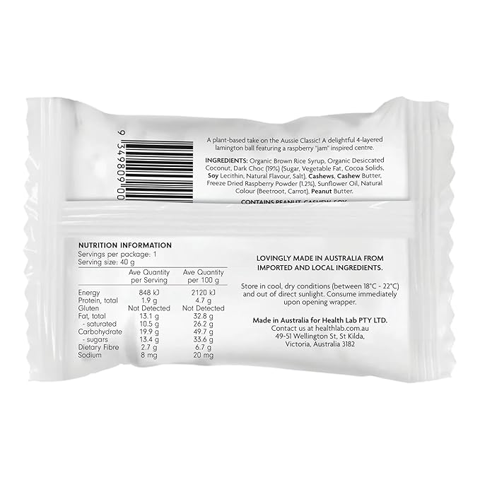 Health Lab - Lamington Raspberry Jam Filled Balls 480g (12 x 40g)