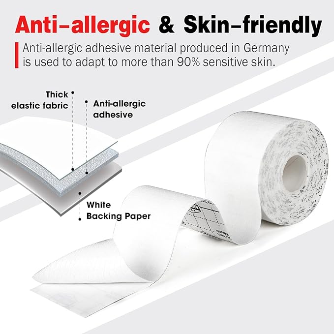 AZEN 3 Rolls Kinesiology Tape, 16.4 ft Waterproof Kinetic Tape for Joints Support and Muscle Pain Relief, Athletic Tape, Knee Tape, Uncut Muscle Tape - White
