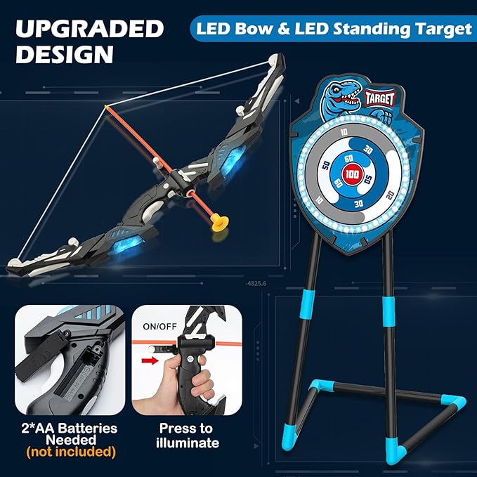LED Standing Target Archery Set with Bow & Arrows for Kids 4-12 Years Old, Outdoor Sports Toy Gift for Boys & Girls