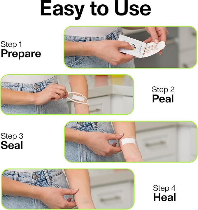 Bioelectric Bandage Kit for Wound Care & Fast Healing – 3-Layers w/Bioelectric Pad, Absorbent Pad, Adhesive + Wound Hydrogel – for Cuts, Abrasions, Blisters, Burns – 4-Pack, 4” x 4”