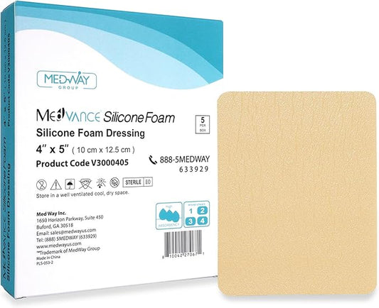 MedVance Silicone Foam Dressing - Waterproof Silicone Adhesive Foam Dressing - Easy Apply & Remove Wound Bandages - Dressings for Pressure Sores, & More - (4" x 5" Absorbent Bandage)