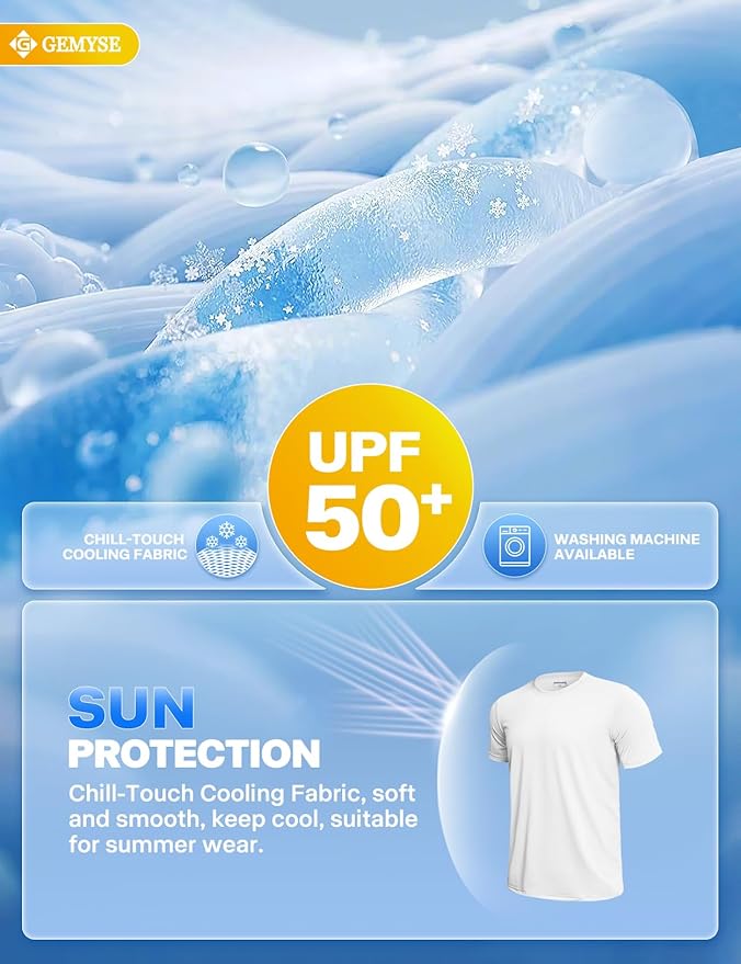 GEMYSE Men's Running Short Sleeve Shirt Sun Protection Quick Dry Moisture Wicking T-Shirts UPF 50+ for Workout