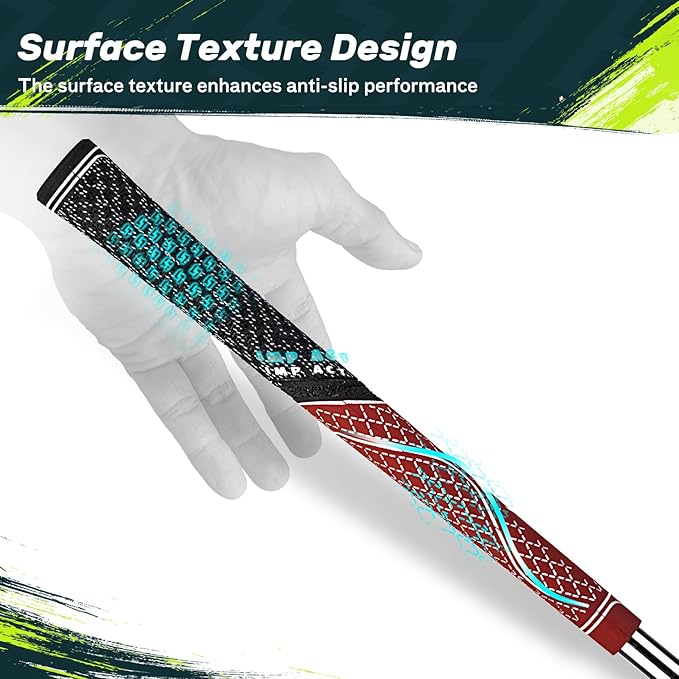SAPLIZE Hybrid Golf Grips (CL07) - Set of 13, Innovative Design, Cross Corded Rubber Technology, Options of 8 Colors, Standard/Midsize, Basic/Deluxe Kit for Choice, Multicompound Golf Club Grips