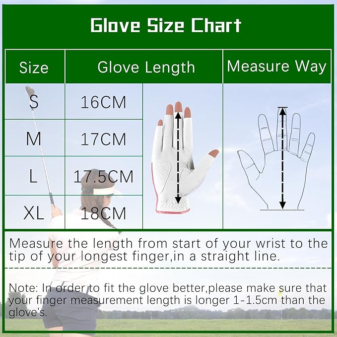 MAZEL Women's Fingerless Golf Gloves One Pair Open-Finger Design,Breathable Hot Wet Weather Sweat-Absorbing,Fit Size S M L XL