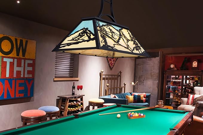 TOCHIC Tiffany Billiard Pool Table Lights, 43.3" Rustic Pool Table Lighting Fixture for 7' 8' Table, Farmhouse Chandelier with Ski Shade for Dining Game Room, Kitchen Island, Club Bar, Man Cave