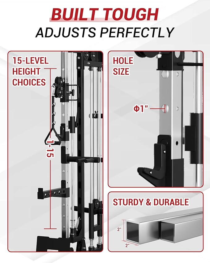 Smith Machine Home Gym, 2200 LBS All in One Squat Rack Power Cage with Smith Bar, Cable Crossover System & LAT-Pull Down System, Training Equipment